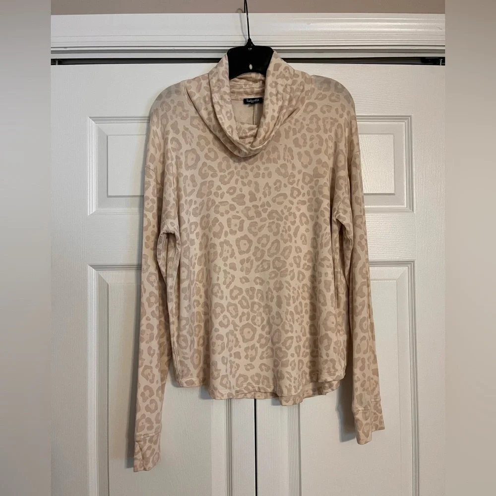 Splendid Beige Leopard Cowl Neck Top - Picture 2 of 8